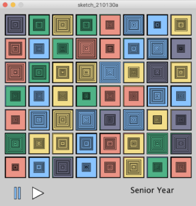 Processing Sketch of colored squares within squares tiled across sketch